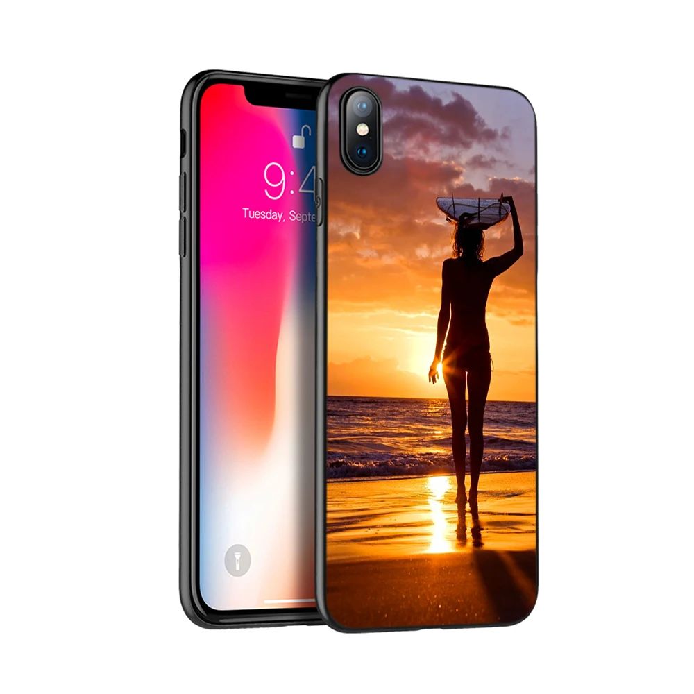 Черный чехол из ТПУ для iphone 5 5s SE 2020 6 6s 7 8 plus x 10 XR XS 11 pro MAX морская волна серфинг лето