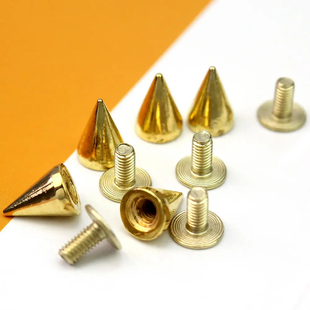 

100pcs 10mm Gold Tone Metal Punk Bullet Cone Studs Spikes Spots Rivet Leathercraft DIY Bag Shoes Clothes Decoration Accessories