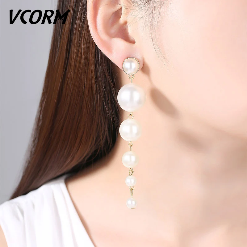 VCORM модные роскошные серьги-капли с искусственным жемчугом для женщин свадебной