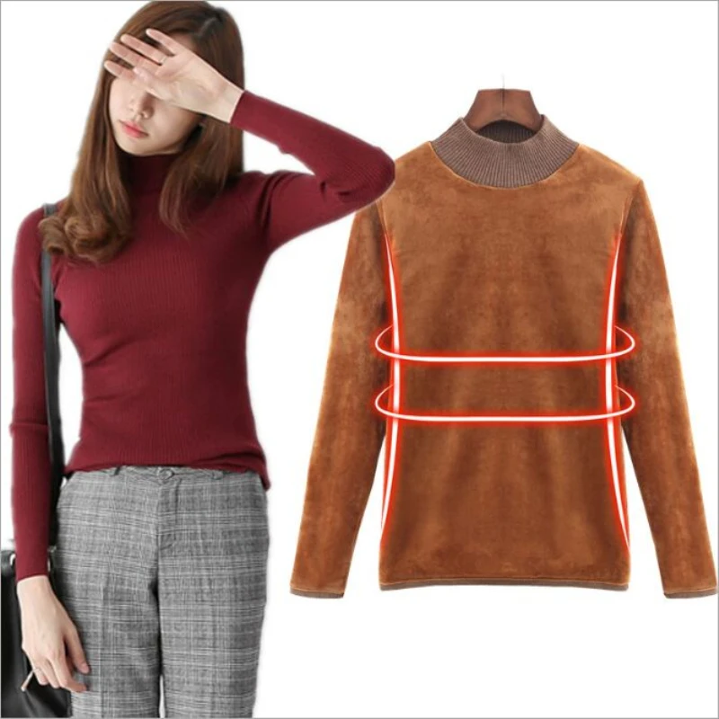 Женский плотный вязаный свитер с высоким воротником однотонный теплый пуловер