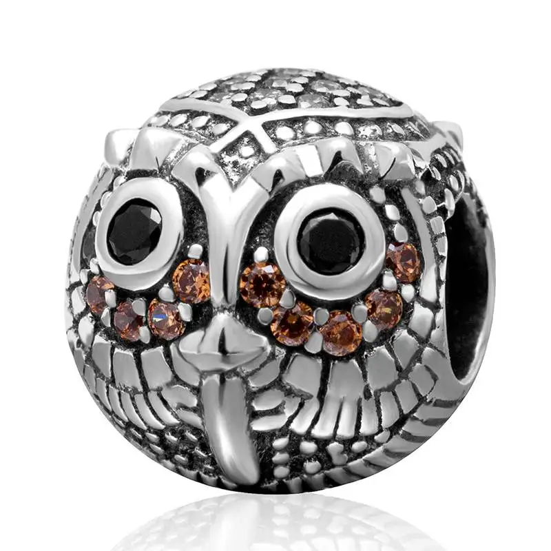 Очаровательная Сова с фианитами оригинальные Подвески Pandora DIY браслет животными