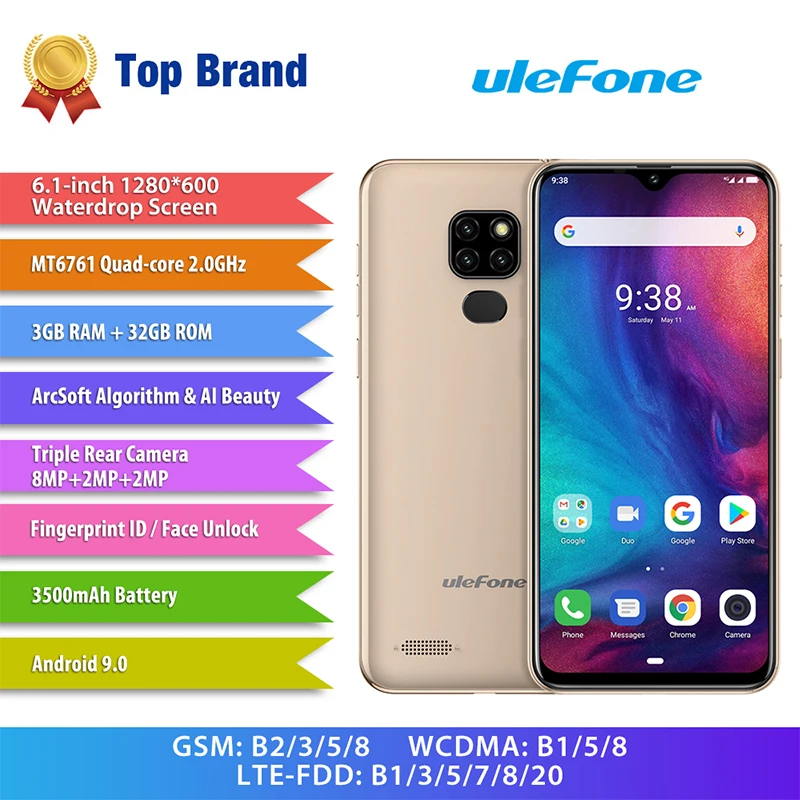 Ulefone Note 7P смартфон с 6 1 дюймовым дисплеем четырёхъядерным процессором ОЗУ 3 ГБ ПЗУ