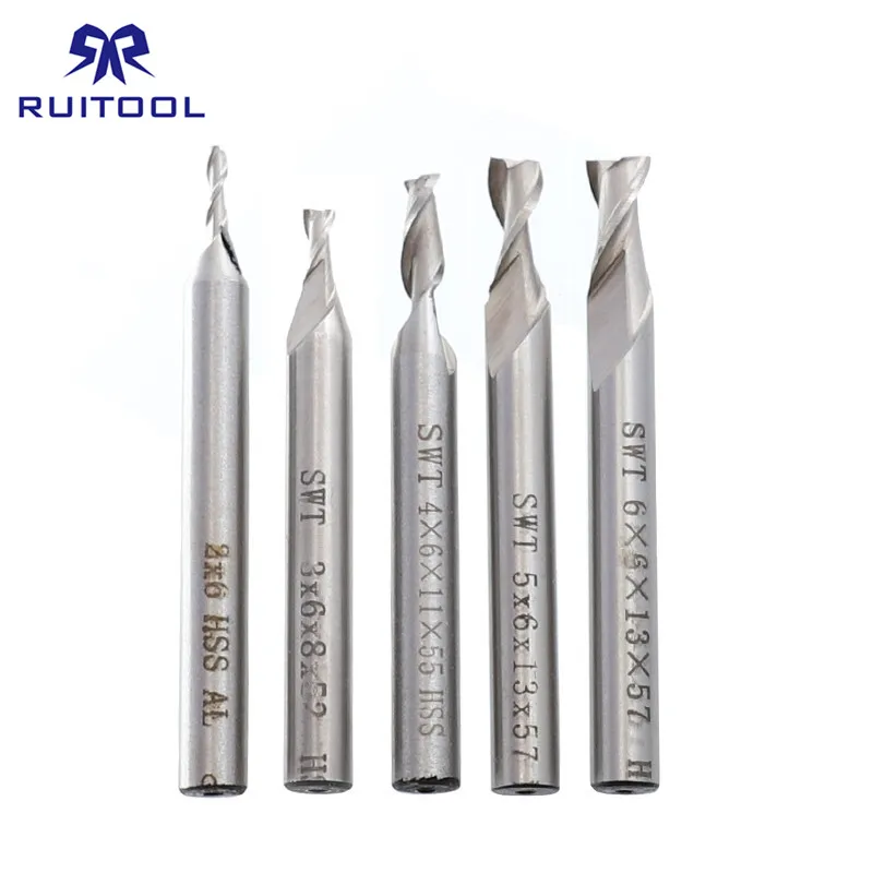 

5pcs Milling Cutters 2/3/4/5/6mm HSS 2 Flute Straight Shank CNC End Mill