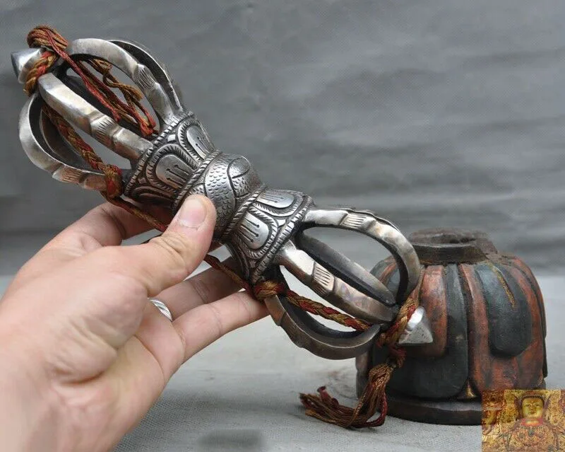 

wedding decorationold Tibet Buddhism Meteorite iron Tiantie Wood Base Exorcism Vajra Dorje Phurpa Faqi