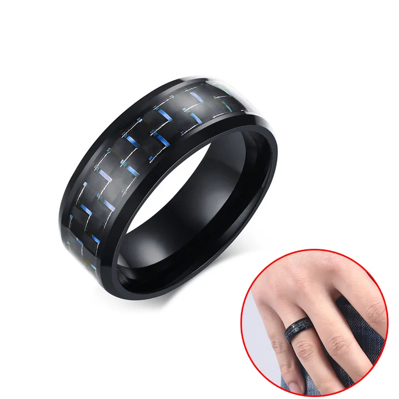 Кольцо с инкрустацией из карбонового волокна для мужчин и женщин 1 шт. простое