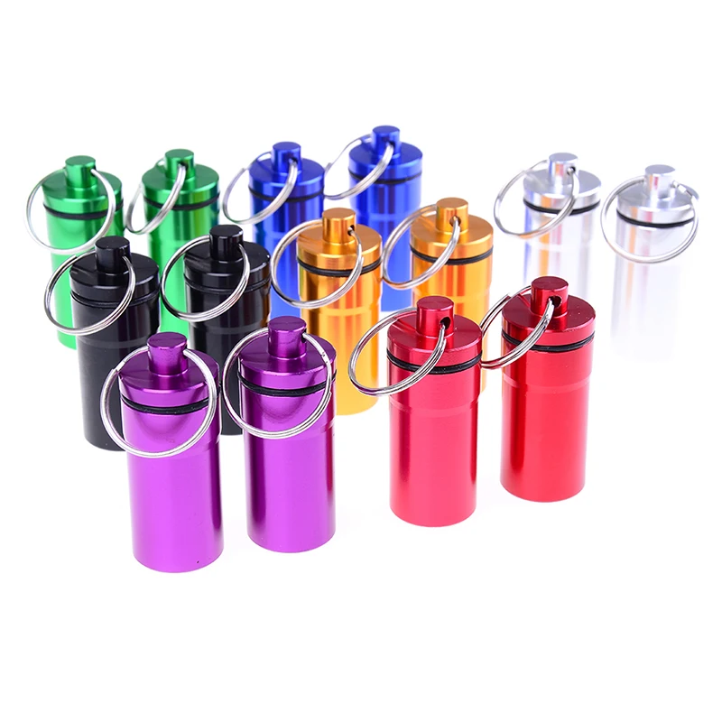 

2Pcs Portable Mini Pill Container Bottle Waterproof Aluminum Pill Box Case Keychain High Quality