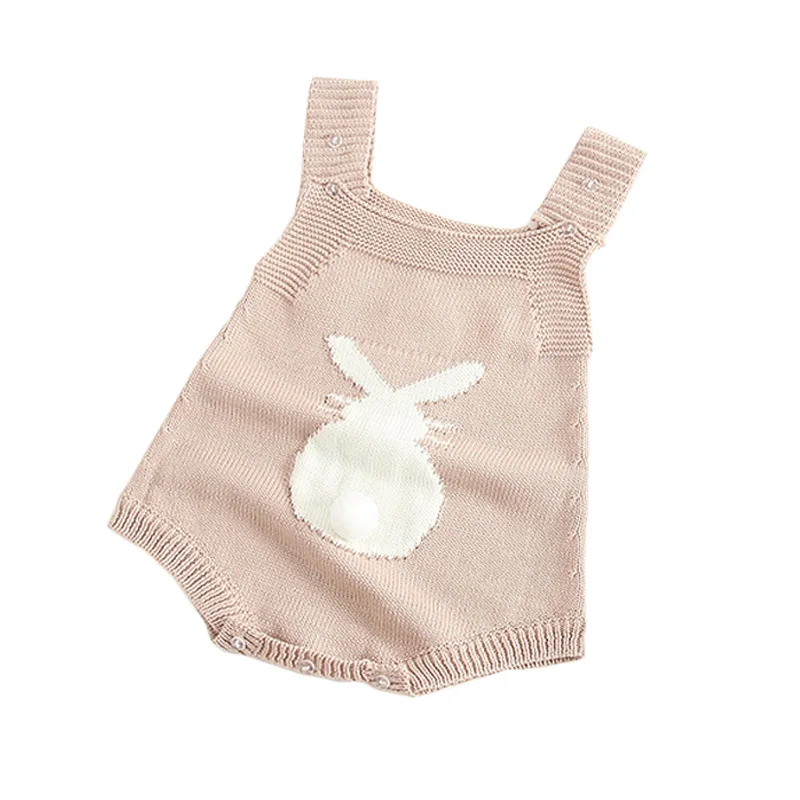 

Cute 3D Rabbit Knitted Baby Boys Girls Bodysuits Newborn Girl One-pieces Summer Bebes Jumpsuits White Sleeveless Infant Overalls