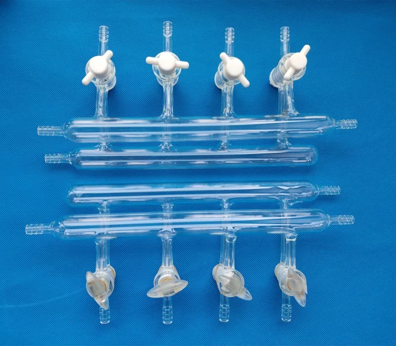 

3, 4, 5 ports double line Glass Vacuum gas manifold Schlenk line with Glass or PTFE stopcock (2pcs per lot)