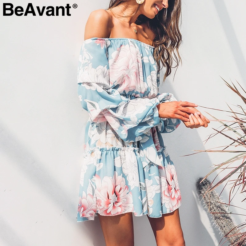 Женское летнее платье с цветочным принтом BeAvant синее элегантное открытыми