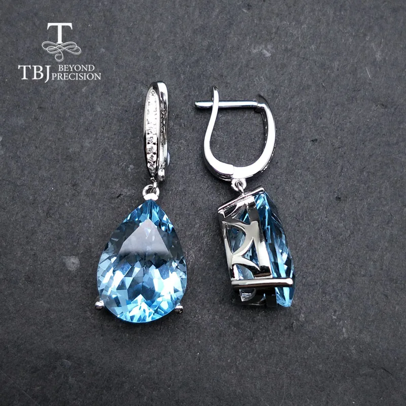 TBJ,Natural Sky blue topaz big Water Drop 12*16mm good clasp Earrings Pure 925 Sterling Silver Fine Jewelry For Women daily wear