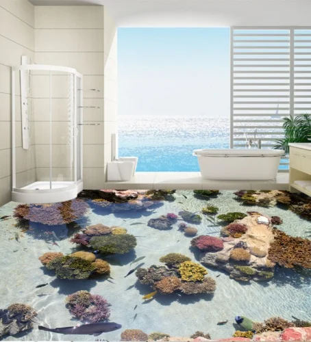 

[Самоклеющиеся] 3D прозрачный коралловый море 24 Нескользящие водонепроницаемые фото самоклеющиеся пол настенные наклейки обои фрески насте...