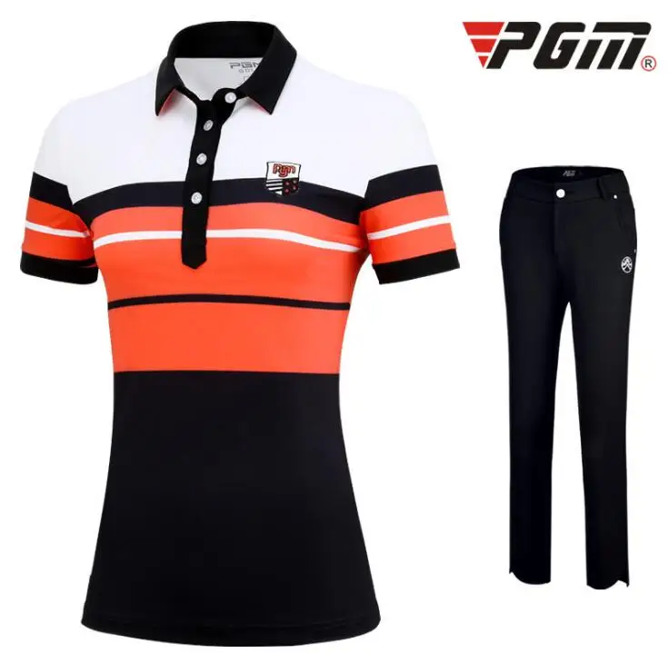 

New Arrival Golf Apparel Women Striped Short Sleeve T-Shirt Full Length Soft Pants Ladies Slimming Breathable Golf Apparel D0752
