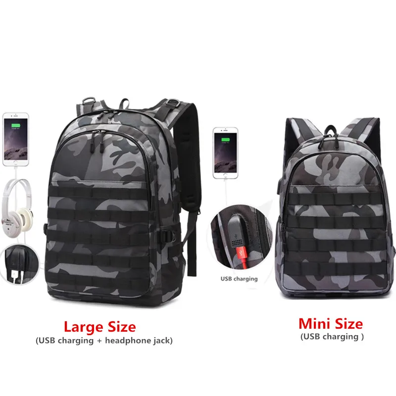 

Mini Bag PUBG Backpack Men School Bag Mochila Pubg Battlefield Infantry Pack Camouflage Travel USB charging backpack Cosplay