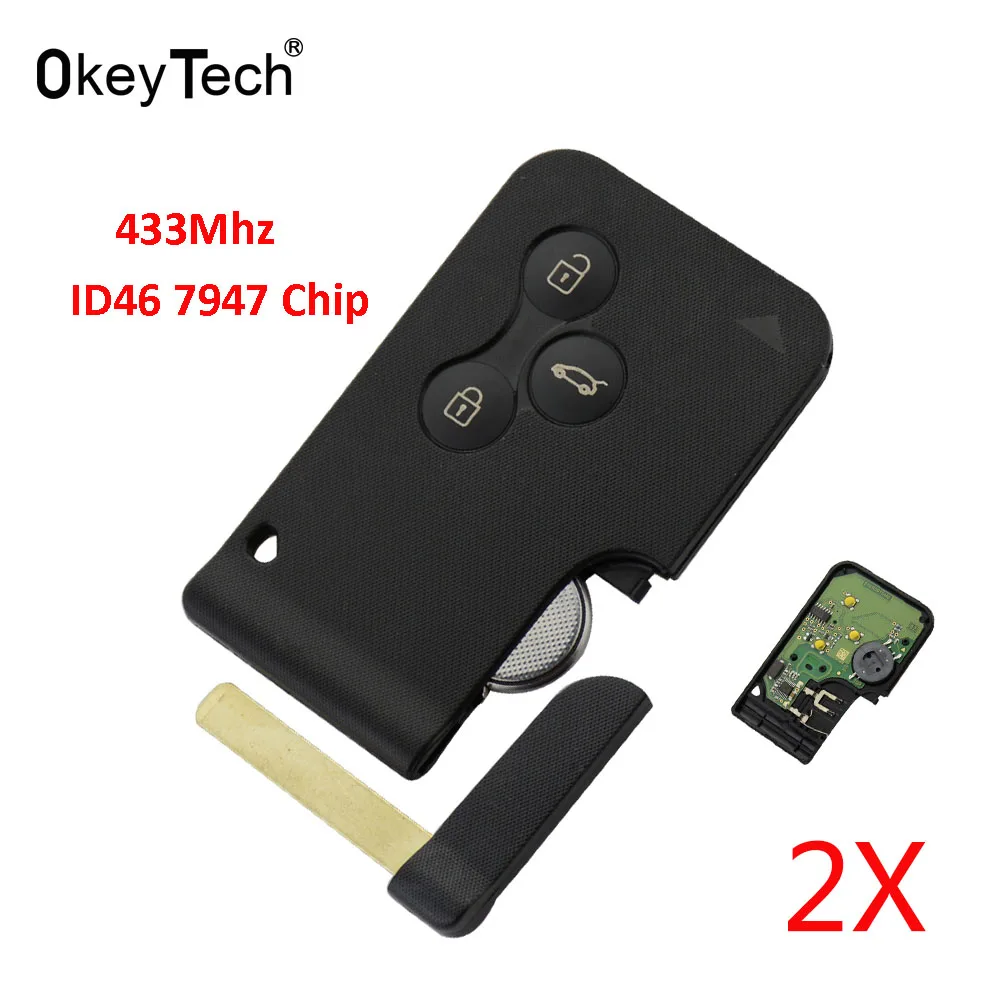 Смарт ключ OkeyTech 2 шт./лот для Renault Megane II Scenic Grand 2003 2004 2005 2008 433 МГц ID46 PCF7947 3 кнопки|renault