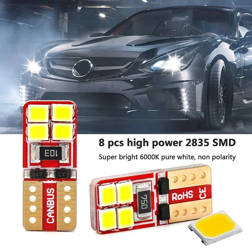 2 шт. T10 W5W 168 194 светодиодная лампа Вт 2835 8-SMD Автомобильная интерьерная купольная