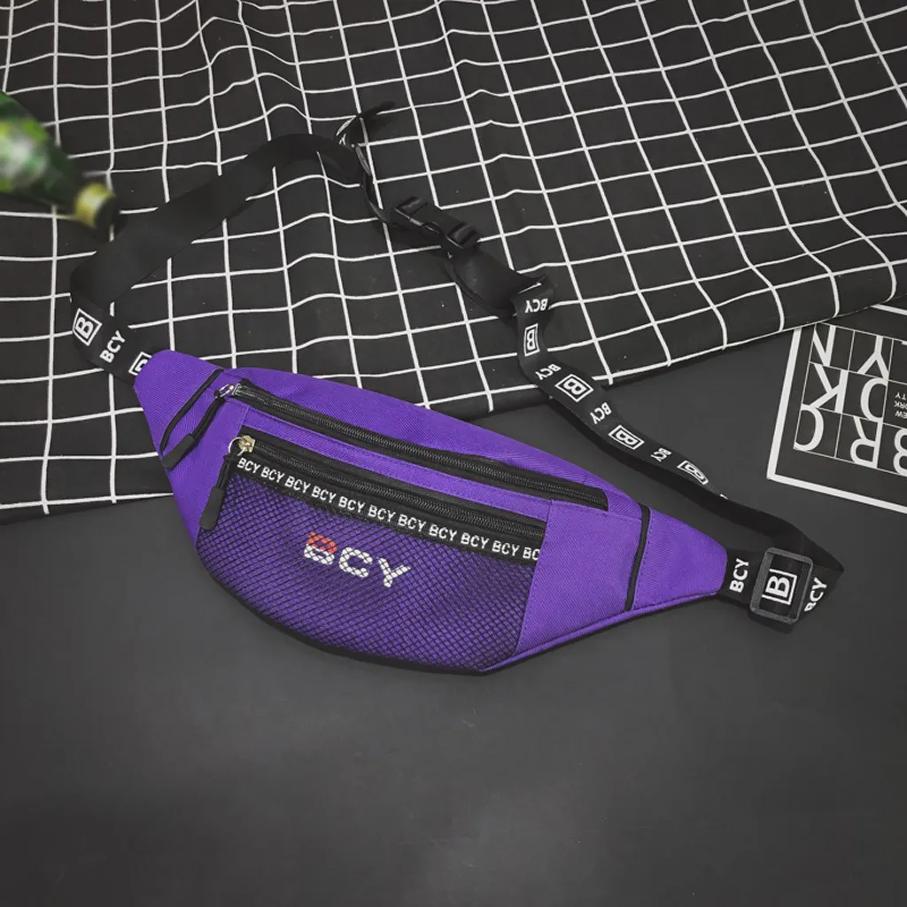 Purple Модная нейтральная уличная поясная сумка, летняя повседневная парусиновая Спортивная поясная сумка на молнии для женщин, Новая женская нагрудная сумка marsupio donna - Цвет: Purple