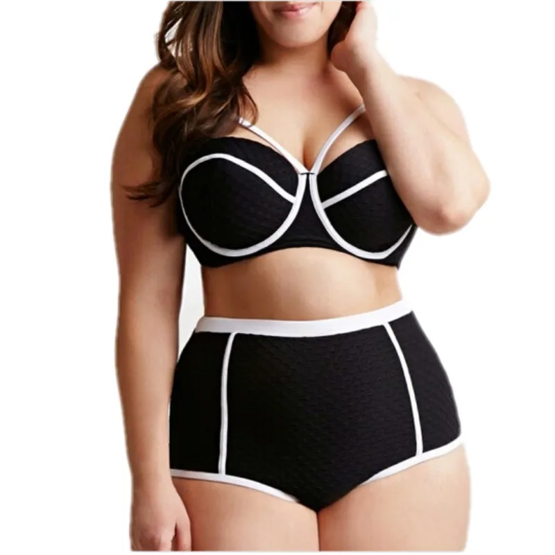 Черный и белый лоскутный купальник с высокой талией высоким вырезом пуш ап