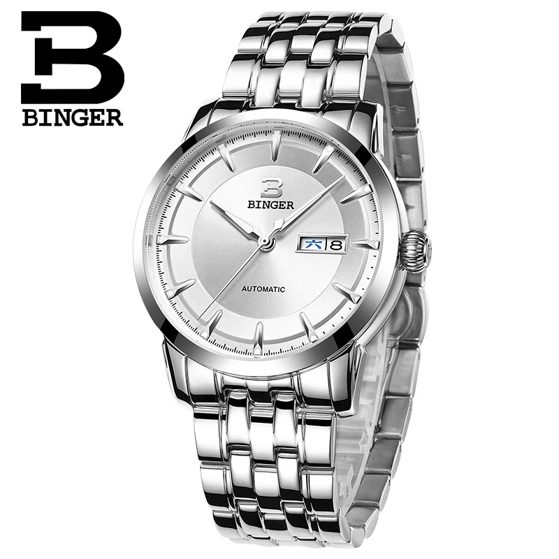 

Switzerland watches men luxury brand Wristwatches BINGER business Mechanical Wristwatches full stainless steel Auto Date B-5067M