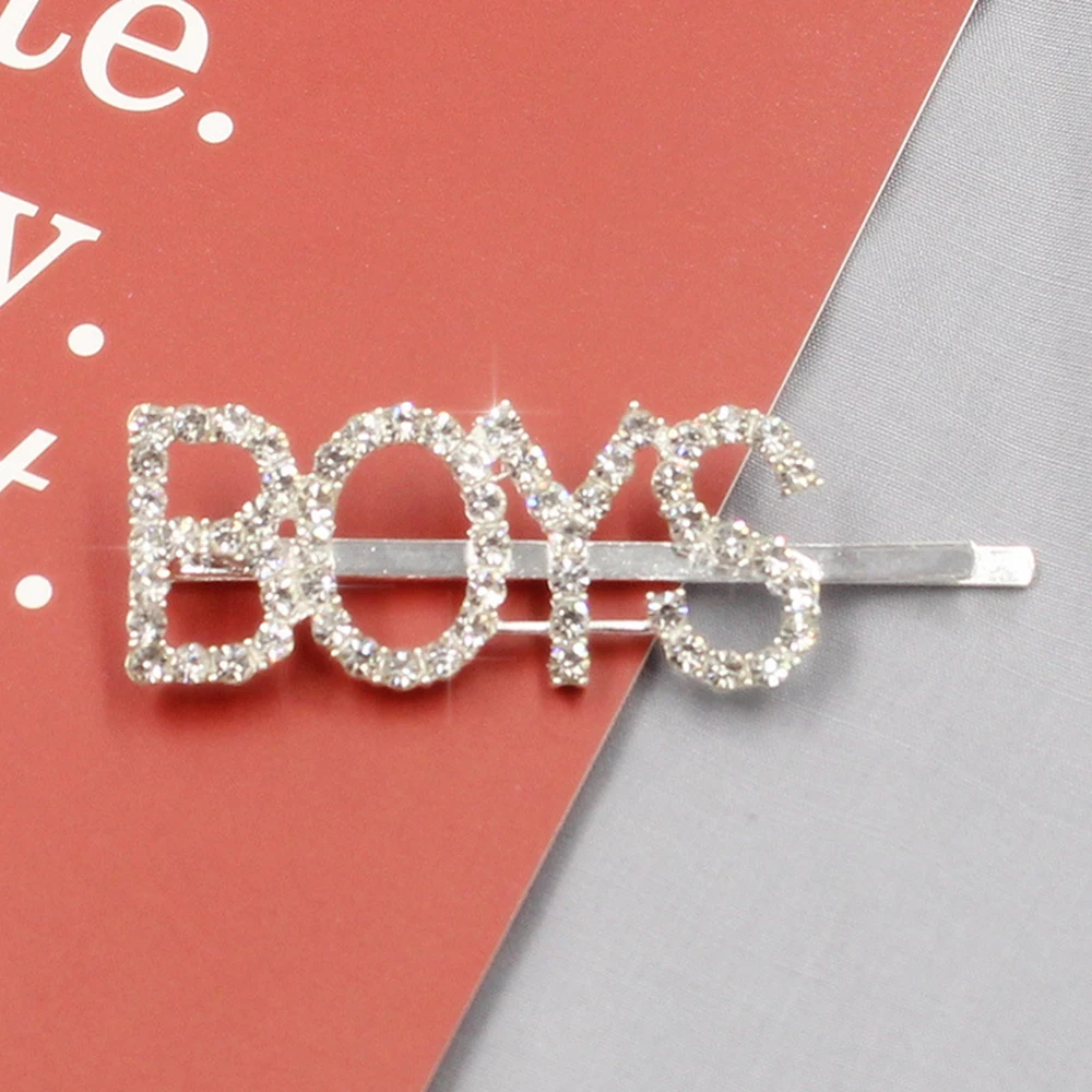 Boys 8 Styles Silver Diamond Rhinestone Letter Hair Clips Hairpin Bangs Clip Sweet Barrette Hairclips Hair Accessories - Color: Boys