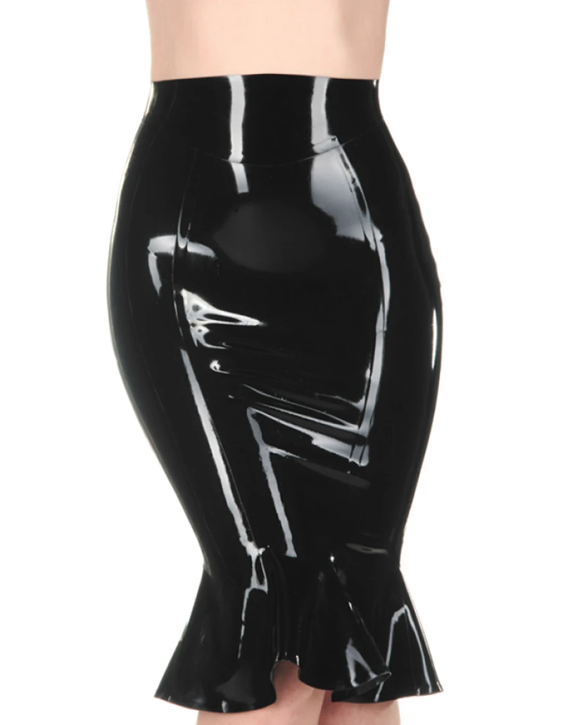 Черные латексные Юбки До Колена резиновые короткие платья с молнией сзади