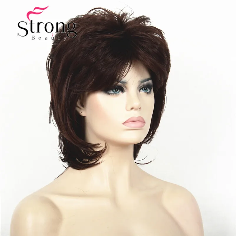 StrongBeauty короткий пушистый слоистый светильник коричневый высокий светильник ed Классический колпачок полный синтетический парик женские волосы парики