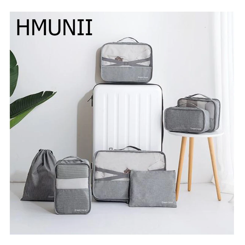 HMUNII fashion travel accessories packaging storage bag 7 sets of bags underwear footwear waterproof wash | Багаж и сумки