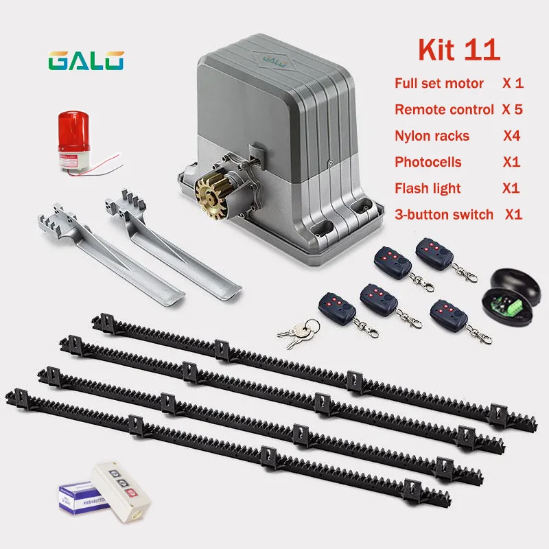 kit 11 Сверхмощный 1800 кг автоматические раздвижные ворота двигатель авто раздвижные ворота открывалка двигатель с 4 м нейлоновые стойки и пульт дистанционного управления брелоки - Цвет: kit 11