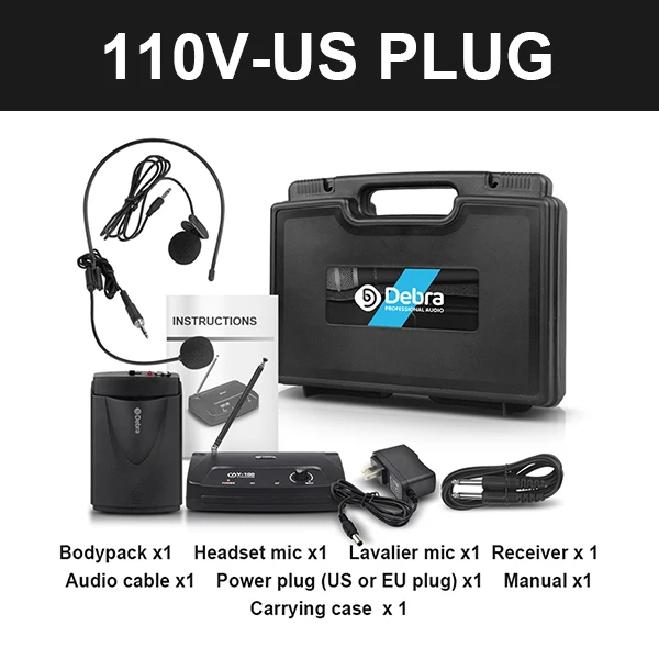 With Bodypack-US Debra мини V-100 VHF беспроводной микрофон микрофонная система с портативный чехол с ручной или петличный и Heatset для караоке - Цвет: With Bodypack-US