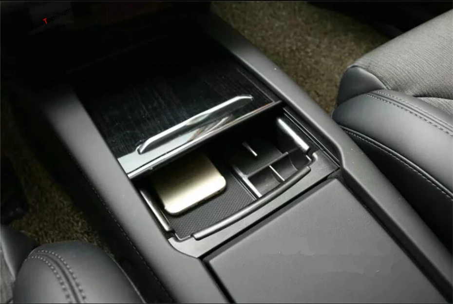 

Yimaautotrims Plastic Central Storage Pallet Armrest Container Multi-grid Box Cover For Tesla Model X / Model S 2016 2017 2018