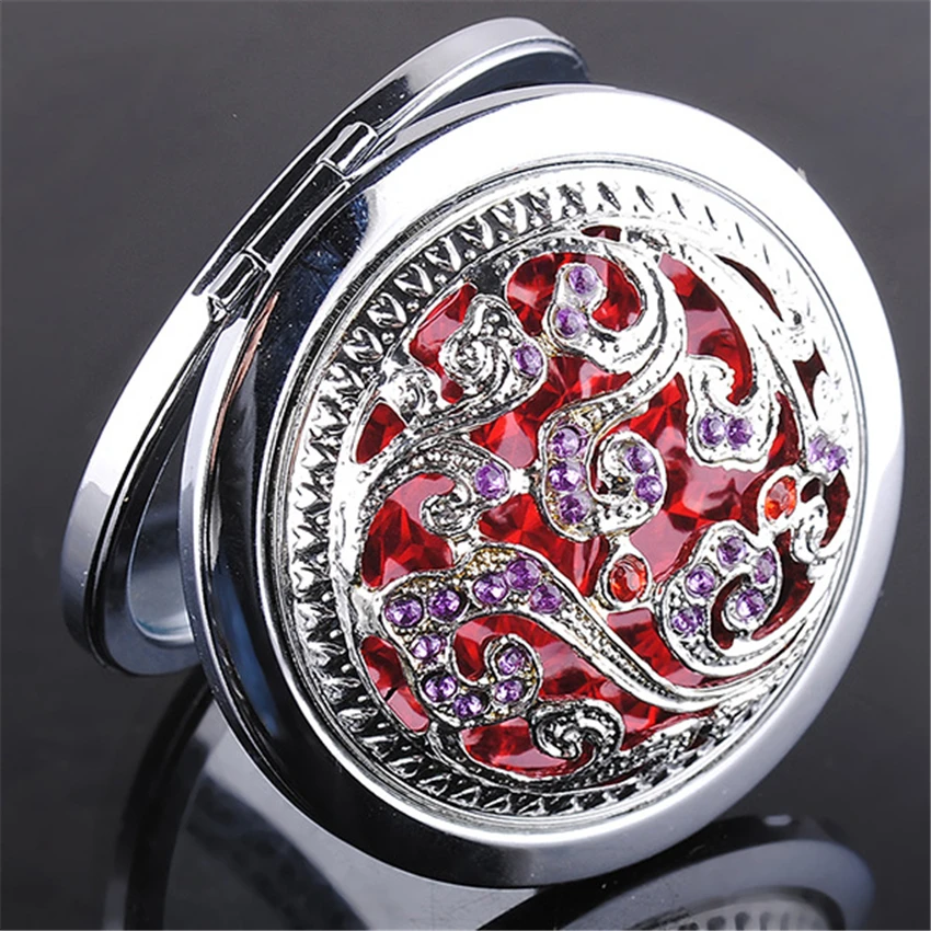 Винтажное серебряное полое зеркало для макияжа двухстороннее складное