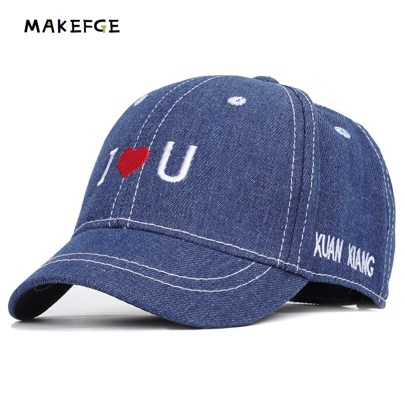 2019 New Denim Children's Baseball Cap I LOVE U Cotton Adjustable 2-8Y Cute Outdoor Sports Boys And Girls Baby Sun Hat snapback | Детская