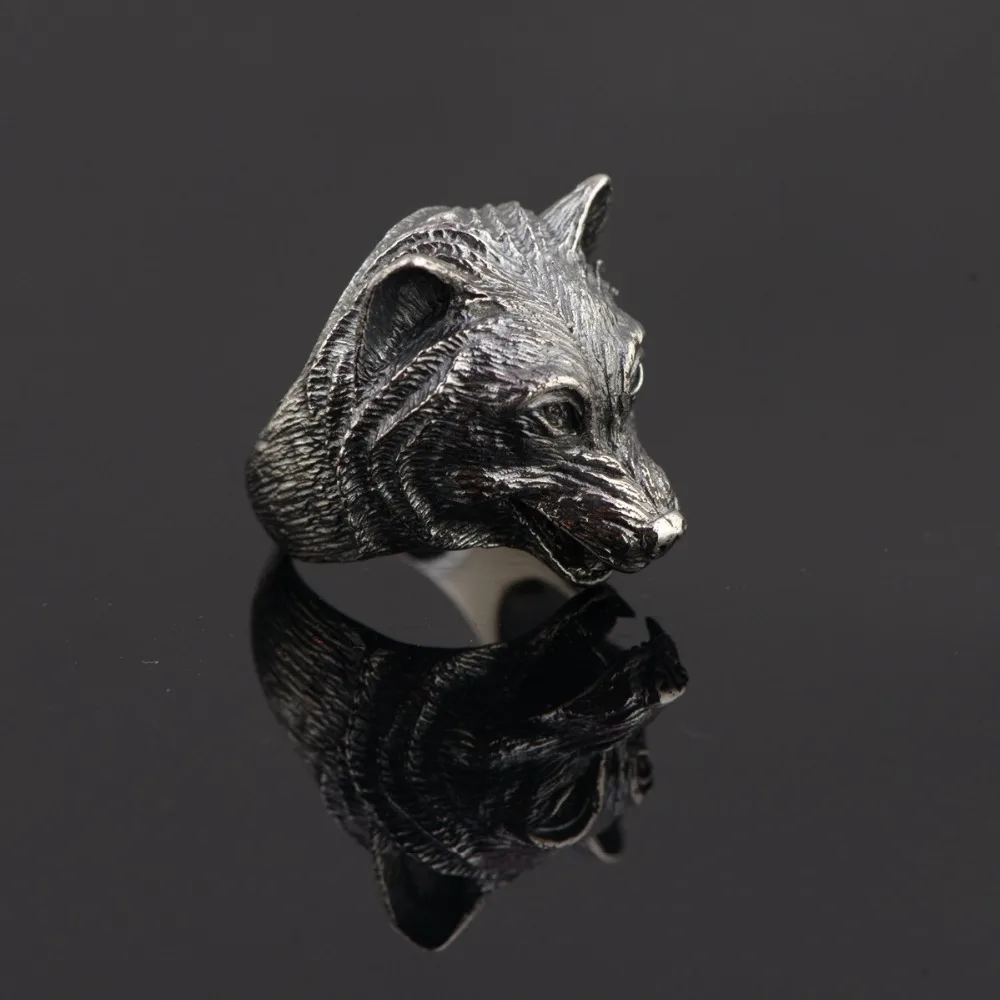 Серебро 925 пробы волк Lonewolf Голова Череп Байкерский мужчины кольцо ювелирные изделия A3620
