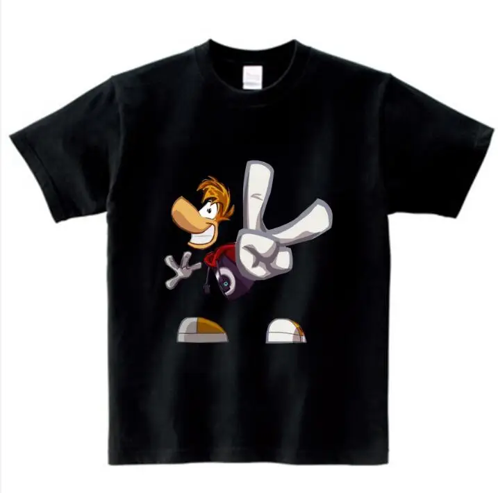black childreT-shirt Футболка с героями мультфильмов для мальчиков и девочек Футболка с принтом «Rayman Legends adventures» Детская забавная одежда детская разноцветная футболка NN - Цвет: black childreT-shirt