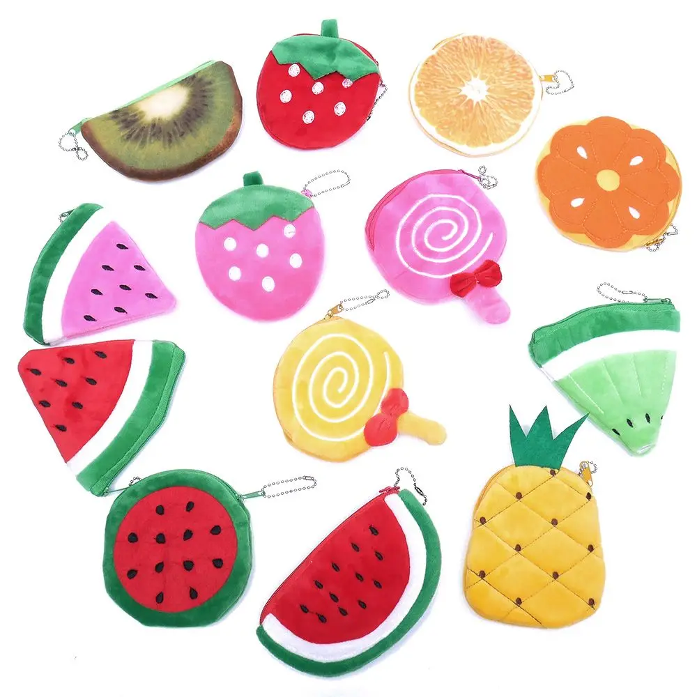 

Kawaii Fruits Plush Coin Purse Children Zip Small Change Purse Wallet Women Pouch Money Bag Girl Mini Short Coin Holder Wallet