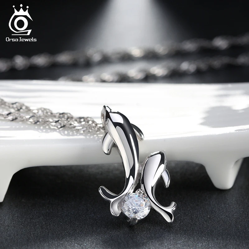 ORSA JEWELS милое ожерелье с подвеской в виде дельфина с австрийским кубическим цирконием ААА для женщин модное серебряное ожерелье ON21