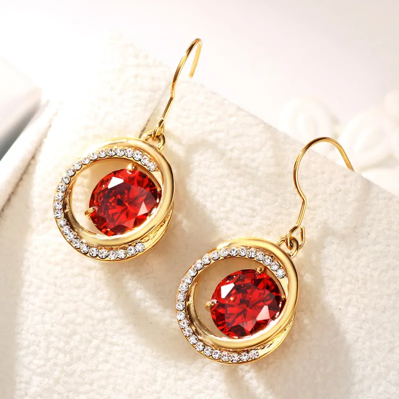 Neoglory ювелирный светильник желтое золото красный циркон висячие серьги для