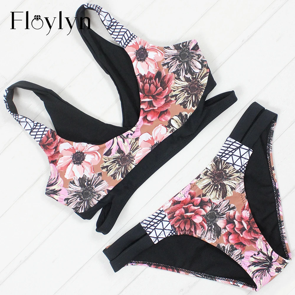 Женский купальник Floylyn бикини с цветочным принтом Двусторонняя одежда | Женская