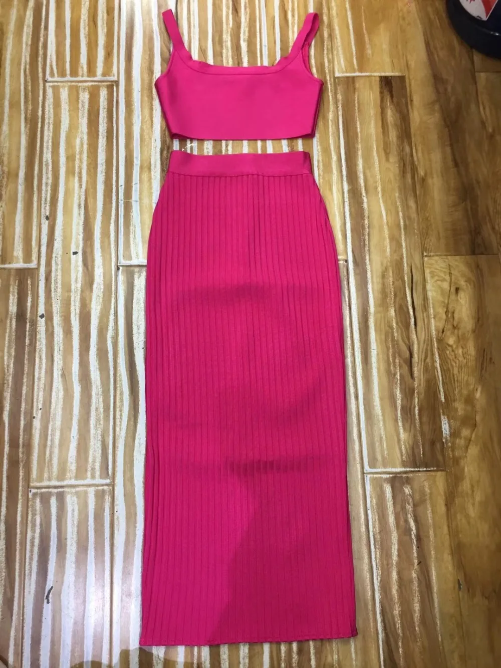 Оптовая продажа сексуальное ярко-розовое Бандажное платье из 2 предметов женское