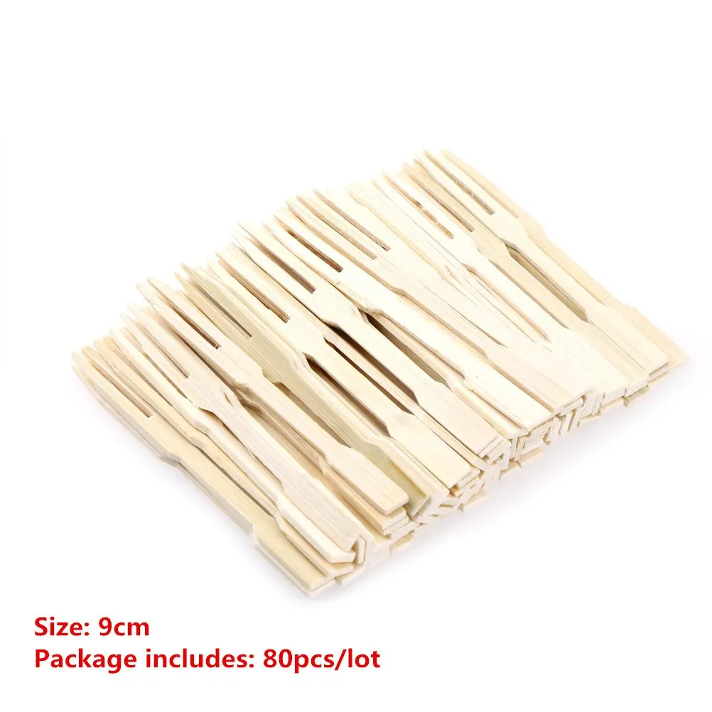 80PCS 50/80/100 шт 9/12 см бамбуковые палочки витая вечерние шведского стола фруктовых десертов Палочки шампур Еда коктейльное сэндвич вилка палка - Цвет: 80PCS
