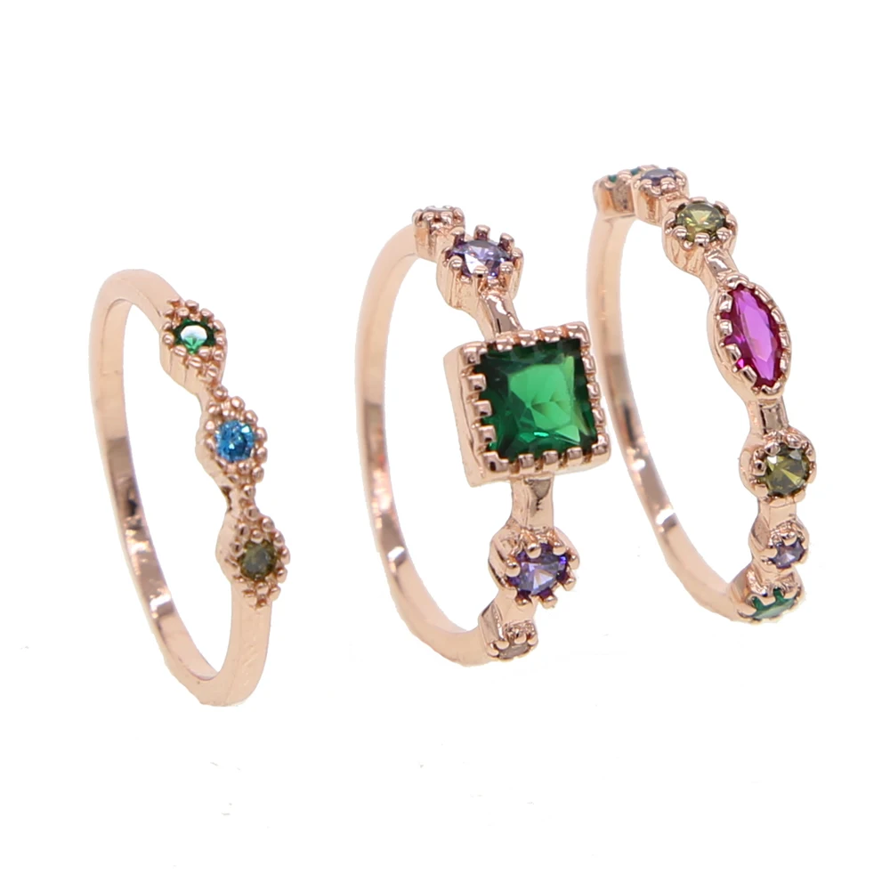 3 шт./компл. Ювелирное кольцо с кристаллами розовое золото цвет элегантное