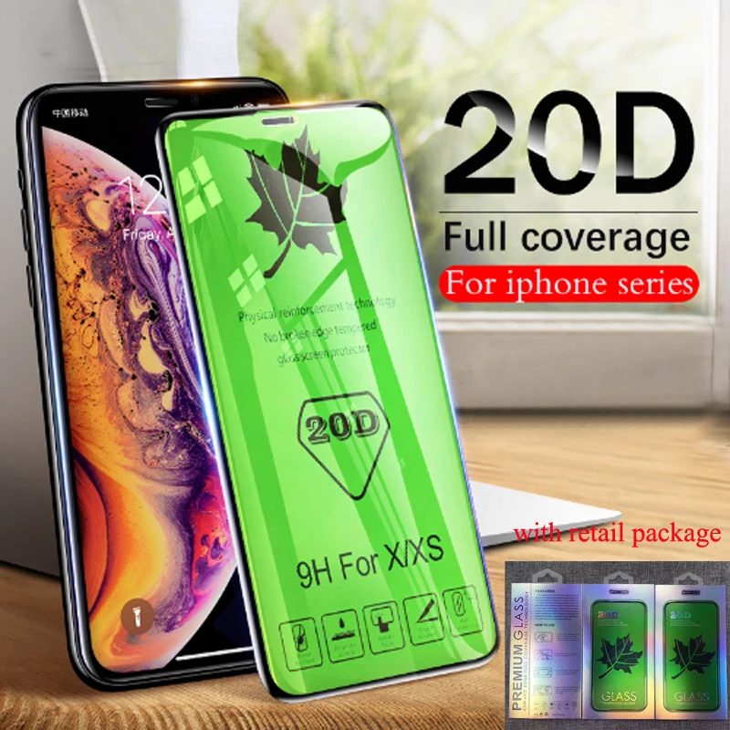 20D полное покрытие края закаленное стекло для iPhone X XS 7 8 6 Plus Защита экрана XR Xs Max с