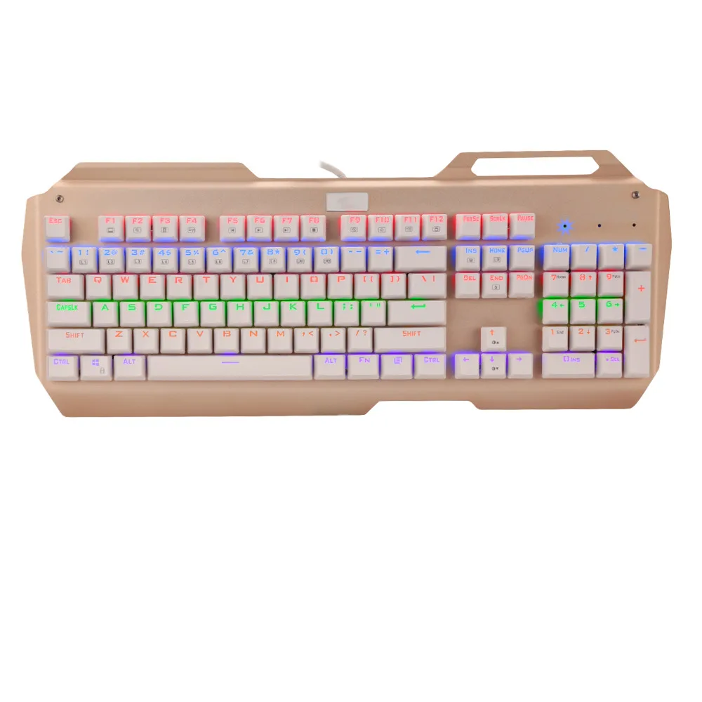 

K320 Gold Color Multicolor LED Light Mechanical Gaming Keyboard Outemu Blue Switches, 104 Keys English Layout