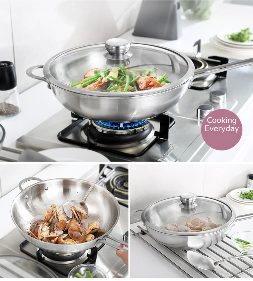 Wok антипригарная Кастрюля из нержавеющей стали кухонные горшки кастрюля для