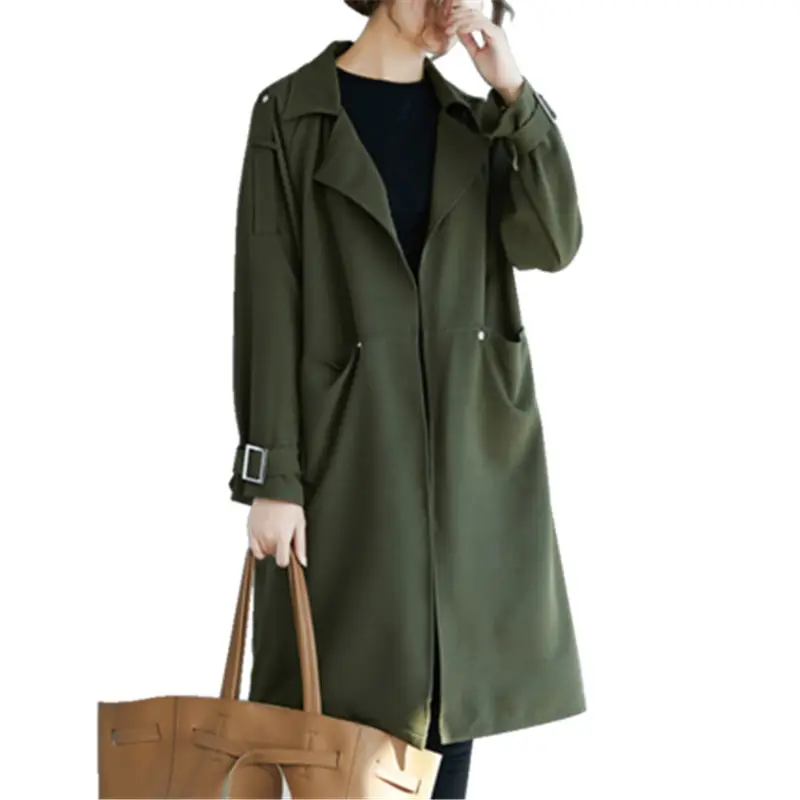 

2019 New Spring Autumn Trench Coat Women Causal Long Sleeve Medium Long Trench Office Ladies Loose Trenchs 641
