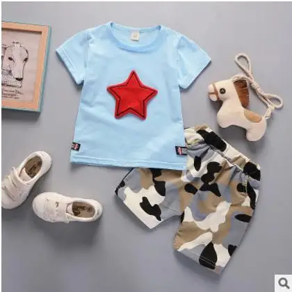 children clothes sets 2018 new baby girls &amp boy summer cartoon cotton short sleeve t-shirt+camouflage pants 2 pcs suit | Детская
