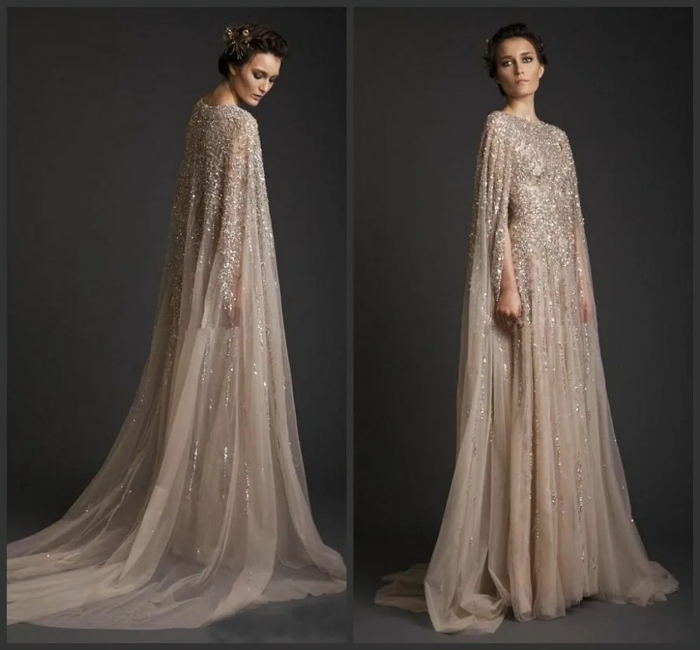 Роскошные Шампанское белые слоновая кость Длинные блесток свадебные плащи