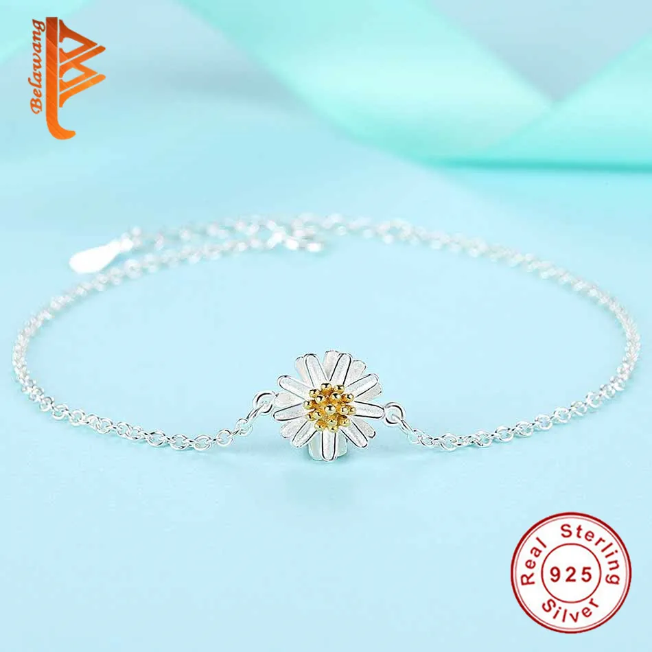 Модные браслеты из стерлингового серебра 925 пробы с цепочкой в виде маргариток