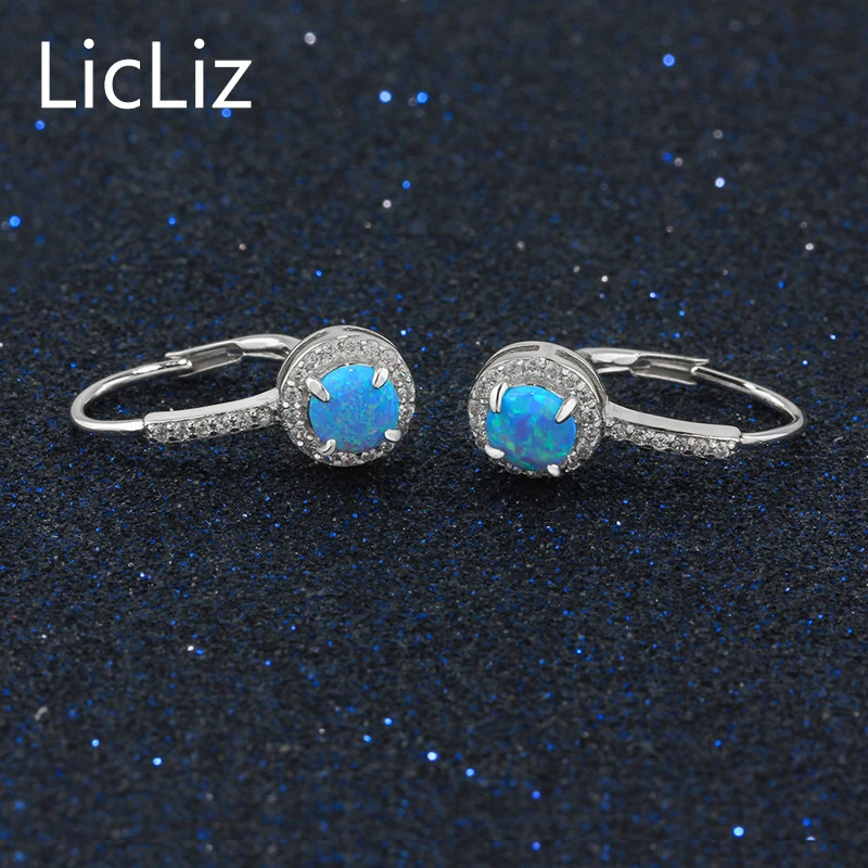 Женские серьги-кольца LicLiz 925 пробы серебряные серьги-обручи с Синим Опалом