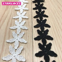 14yards width 3 0cm white black polyester flower water soluble lace trim fabric ribbon diy dress wedding decoration accessories