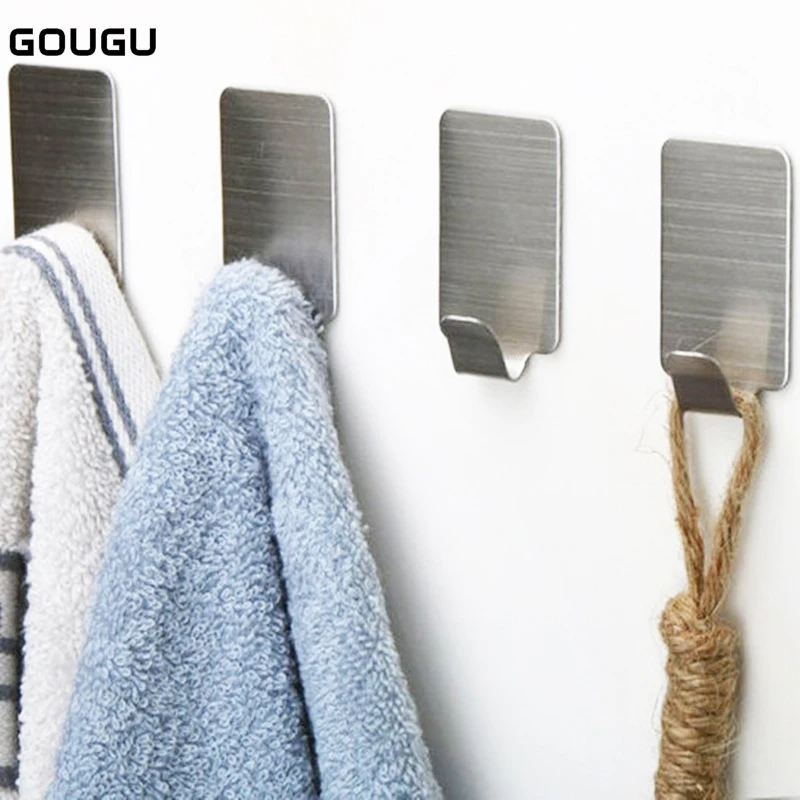 GOUGU 6Pcs/Lot Creative Self-adhesive Multi-use Cloth Towel Hook Traceless Kitchen Bathroom Stainless Steel Wall Hooks | Дом и сад